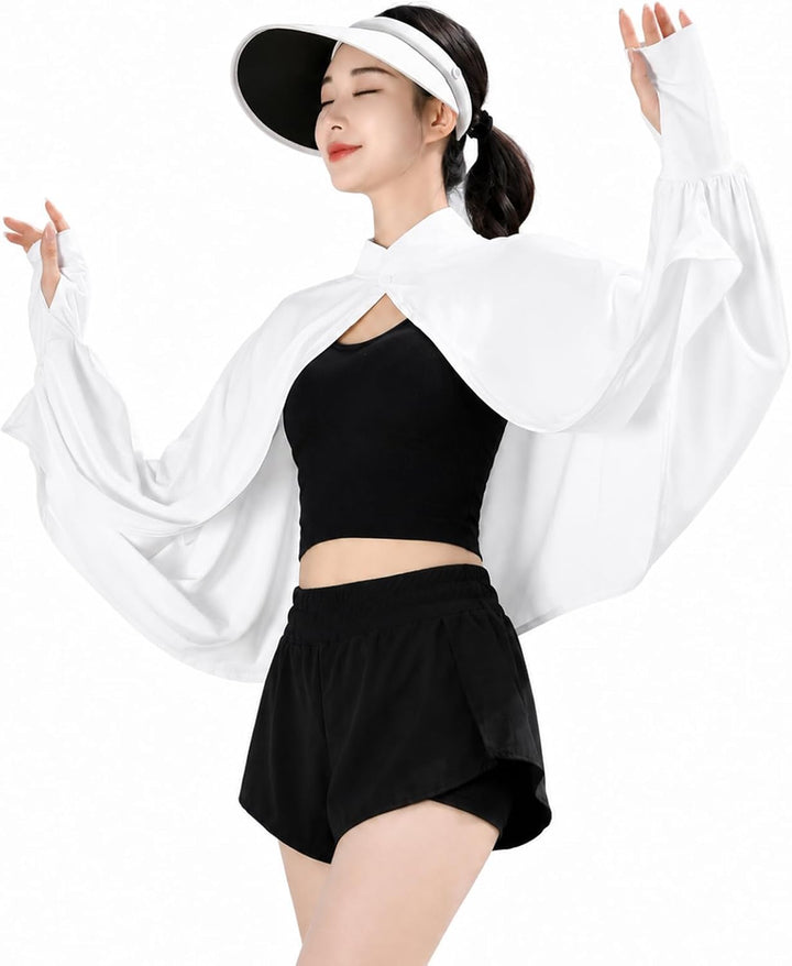 Elegtiskas Sonnenschutz-Schal für Damen, atmungsaktiv, UV-Schutz, mit Daumenloch-Ärmeln Weiss, Weiss