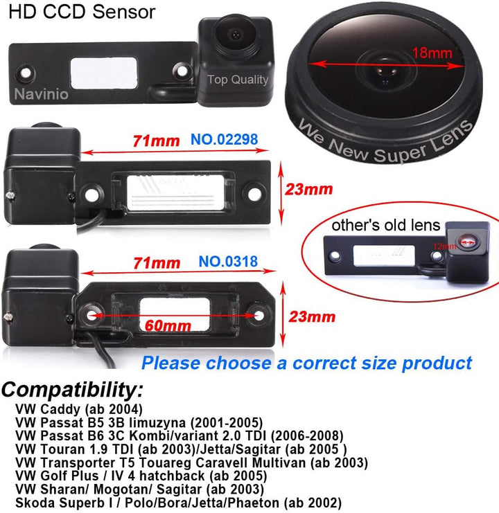Navinio Super Pro HD Auto Rückfahrkamera Einparkkamera Einparkhilfe Farbkamera für VW Caddy Passat B