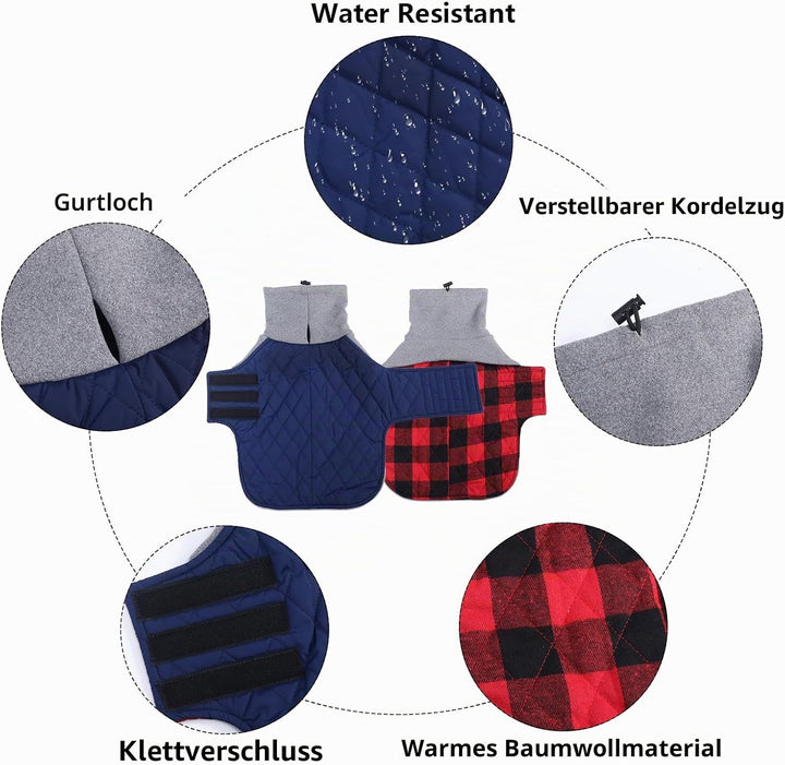 Geyecete Hundemantel Dackel, Dackel Wintermantel, Warmer Quilten Miniatur Dackelmantel mit Geschirr