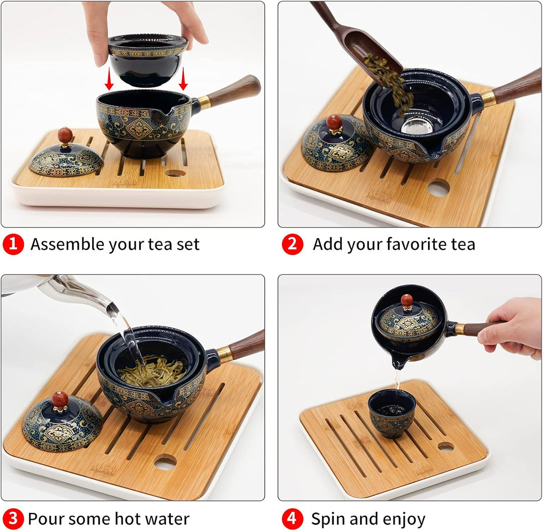 LURRIER Chinesisches Gongfu-Tee-Set, aus Porzellan, tragbares Teekannen-Set mit 360 Grad drehbarer T