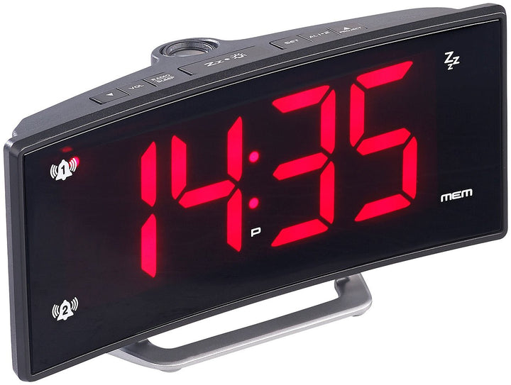 auvisio Weckradio: Projektions-Radiowecker mit Curved-Display, Dual-Alarm & USB-Ladeport (LED Wecker