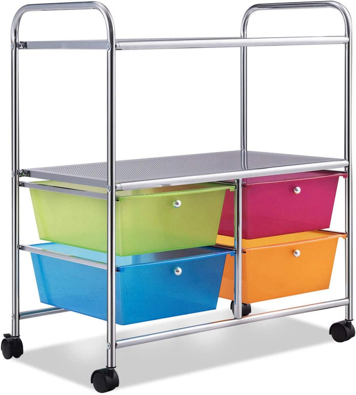 COSTWAY Rollwagen mit 4 stapelbaren Schubladen, Schubladenwagen Rollcontainer mit Metallgestell und