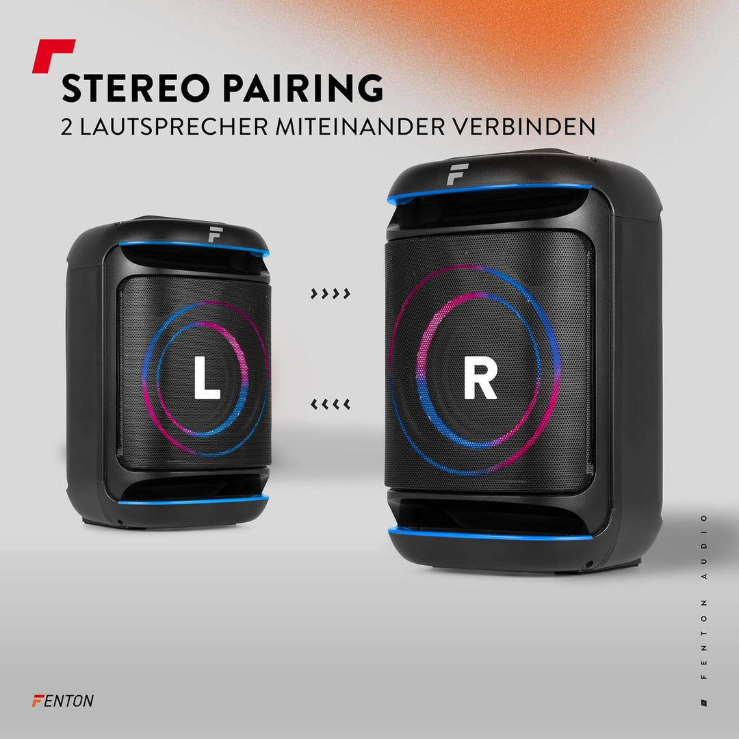 Fenton Track165 Musikbox Bluetooth Gross mit LED 120W, Akku 15 Std, Tiefer Bass, 112db, Partybox Blu