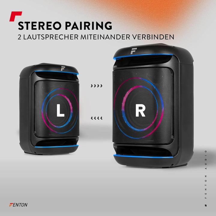 Fenton Track165 Musikbox Bluetooth Gross mit LED 120W, Akku 15 Std, Tiefer Bass, 112db, Partybox Blu