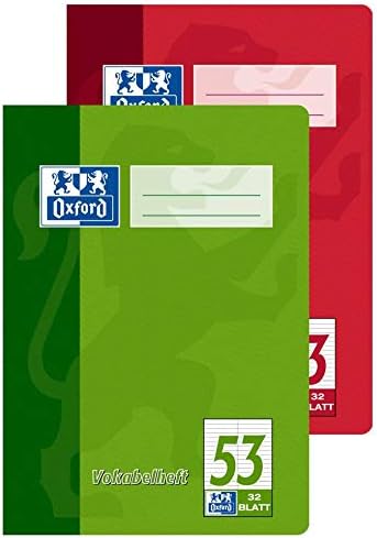Oxford Vokabelheft, A5, Lin. 53 (2 Spalten), 32 Blatt, rot und grün, 10 Stück Single, Single