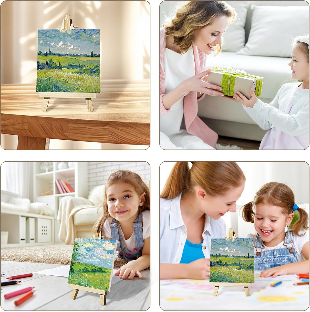 Mini Leinwand mit Mini Staffelei Set 15 Stück Dreieck Staffelei aus Massivholz für DIY-Malerei Kinde