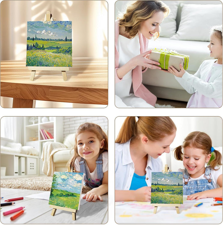 Mini Leinwand mit Mini Staffelei Set 15 Stück Dreieck Staffelei aus Massivholz für DIY-Malerei Kinde