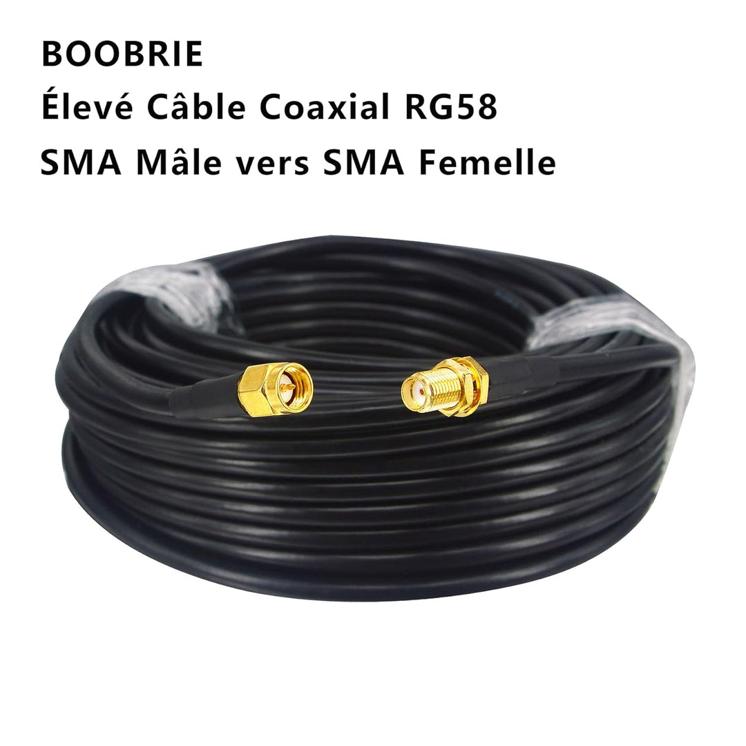 Boobrie SMA-Kabel, 20 m, RG58/U, Stecker auf Buchse, Koaxial, 50 Ohm, Verlängerung für Router, WLAN,