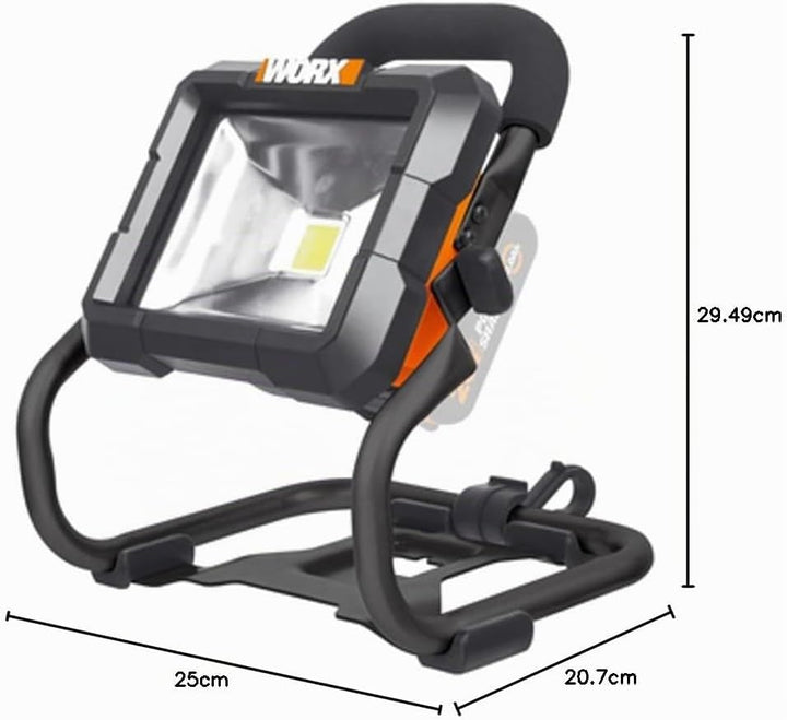 WORX WX026.9 LED Akku Arbeitsleuchte 20V – 360 Grad schwenkbarer Baustrahler - mit LED Licht für die
