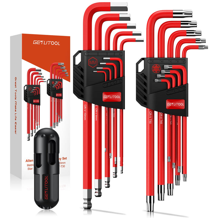 GETLITOOL Innensechskant Satz Lang, 18tlg. Innensechskantschlüssel Kugelkopf Metrisch HX 1,5mm-10mm