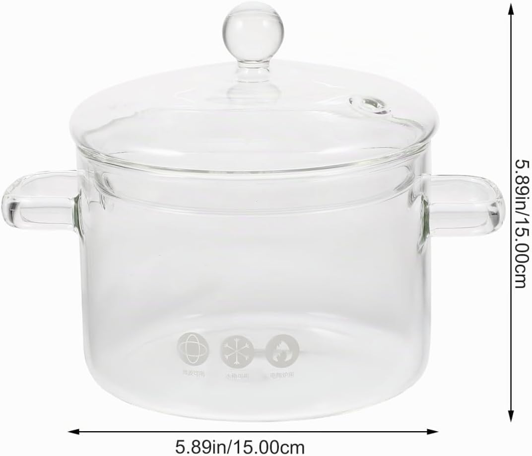 ERINGOGO Glastopf zum Kochen,Hoher Borosilikat- Glas- Suppe Topf Glas Sofortnudel Kochtopf Mit Decke