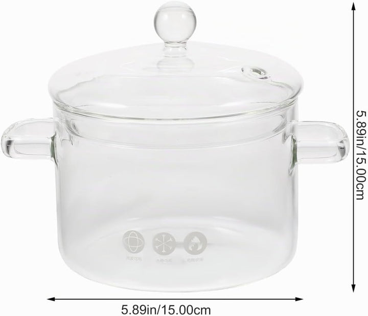 ERINGOGO Glastopf zum Kochen,Hoher Borosilikat- Glas- Suppe Topf Glas Sofortnudel Kochtopf Mit Decke