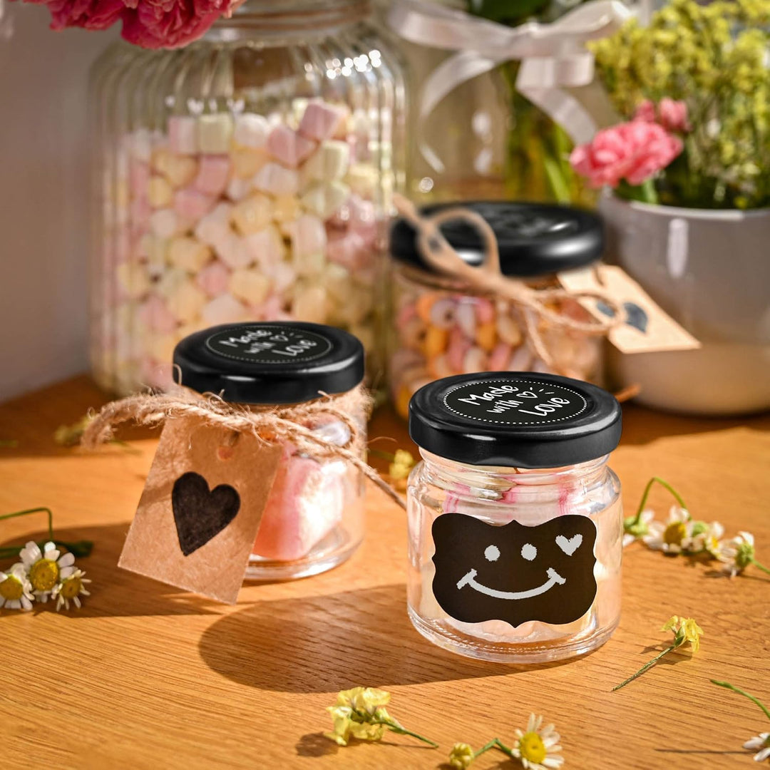Praknu 24 Mini Gläser mit Deckel 50 ml - Kleine Gläser mit Deckel, Etiketten und Stift - Luftdichte