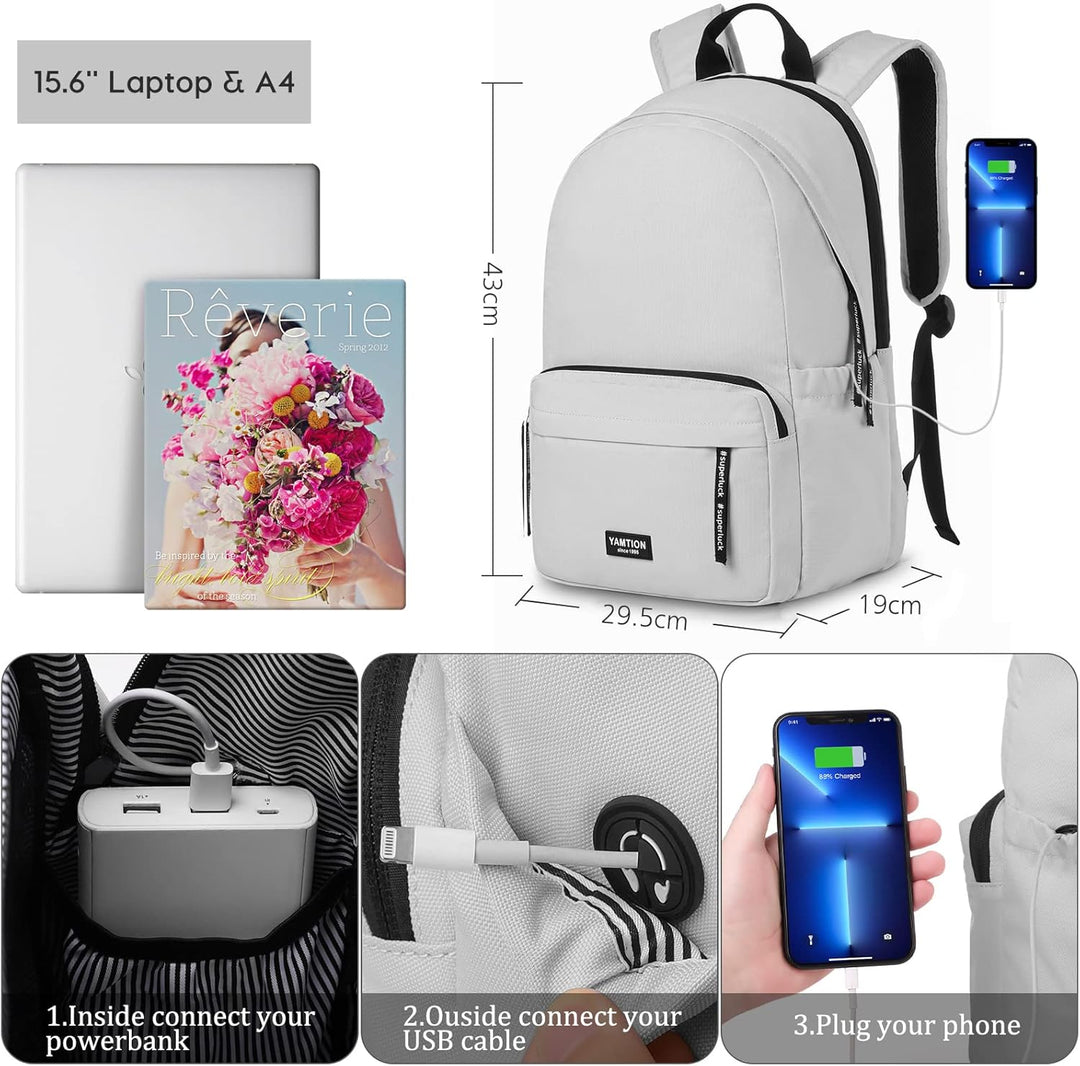 YAMTION Rucksack Schule Teenager Jungen &amp; Mädchen für 15.6 Zoll Laptop,Schulranzen Damen Herren Stad