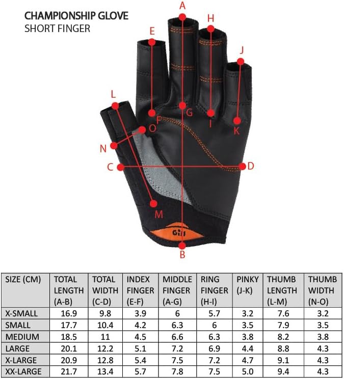 Gill Championship Segelhandschuhe - Kurzfinger mit ¾ Langen Fingern - Dura-Grip Gewebe, 50+ UV-Sonne