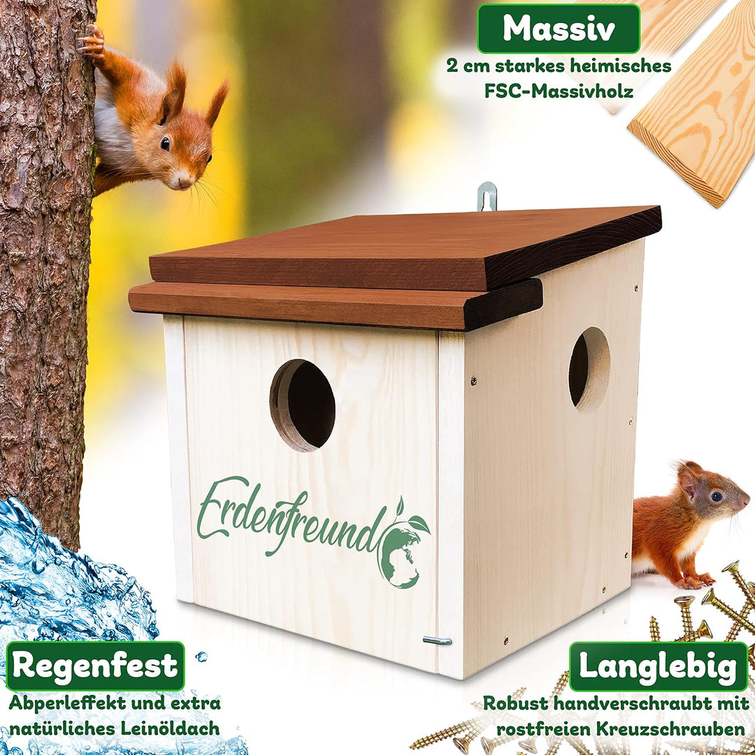 Erdenfreund Eichhörnchenhaus | Eichhörnchennisthaus Kobel pfälzisches FSC-zertifiziertes Holz unbeha