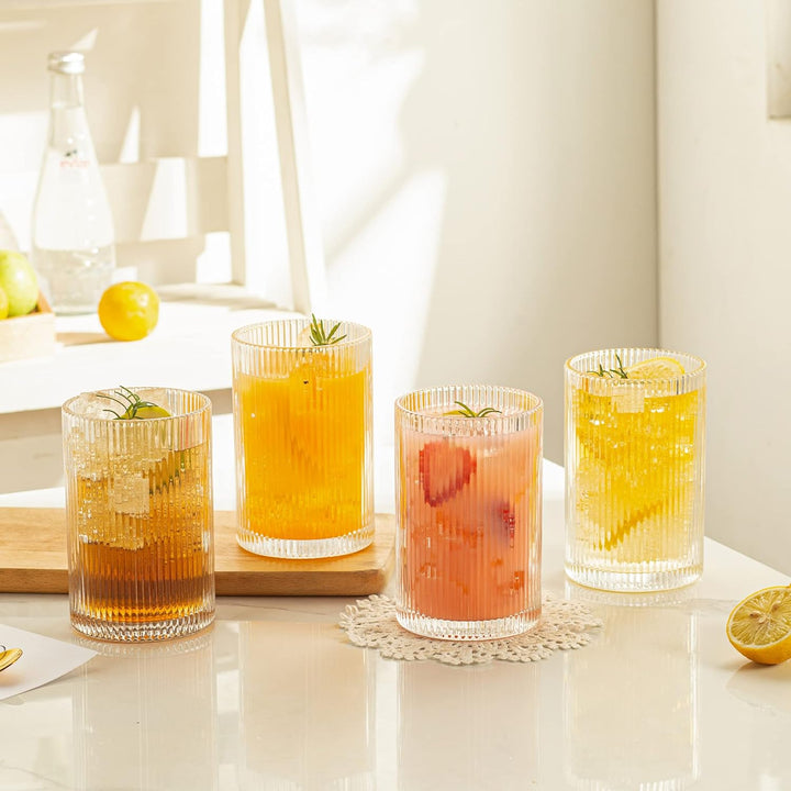 POLIDREAM Geriffelte Gläser 4er Set, 500ml XL Cocktailgläser, Origami-Stil Glasbecher, Bubble Gläser