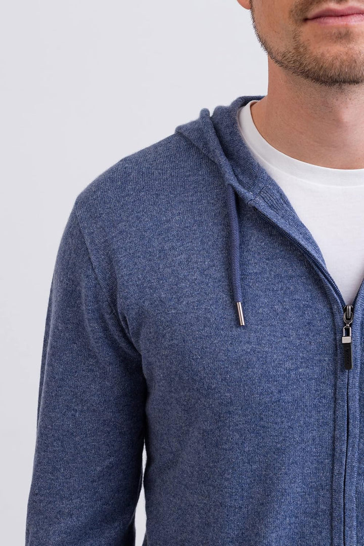 CASH-MERE.CH 100% Kaschmir Herren Kapuzenpullover | Hoodie mit Reissverschluss S Jeans, S Jeans