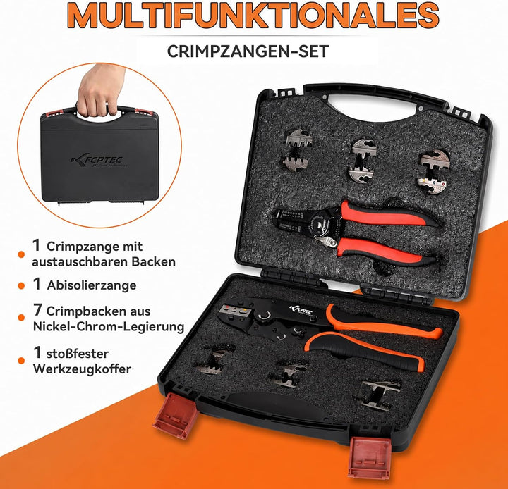 KF CPTEC Crimpzangen Set 9-teilig, Ratschen Crimpzange mit 7 Wechselbacken, AWG 22-2 (0,5–35 mm²) fü