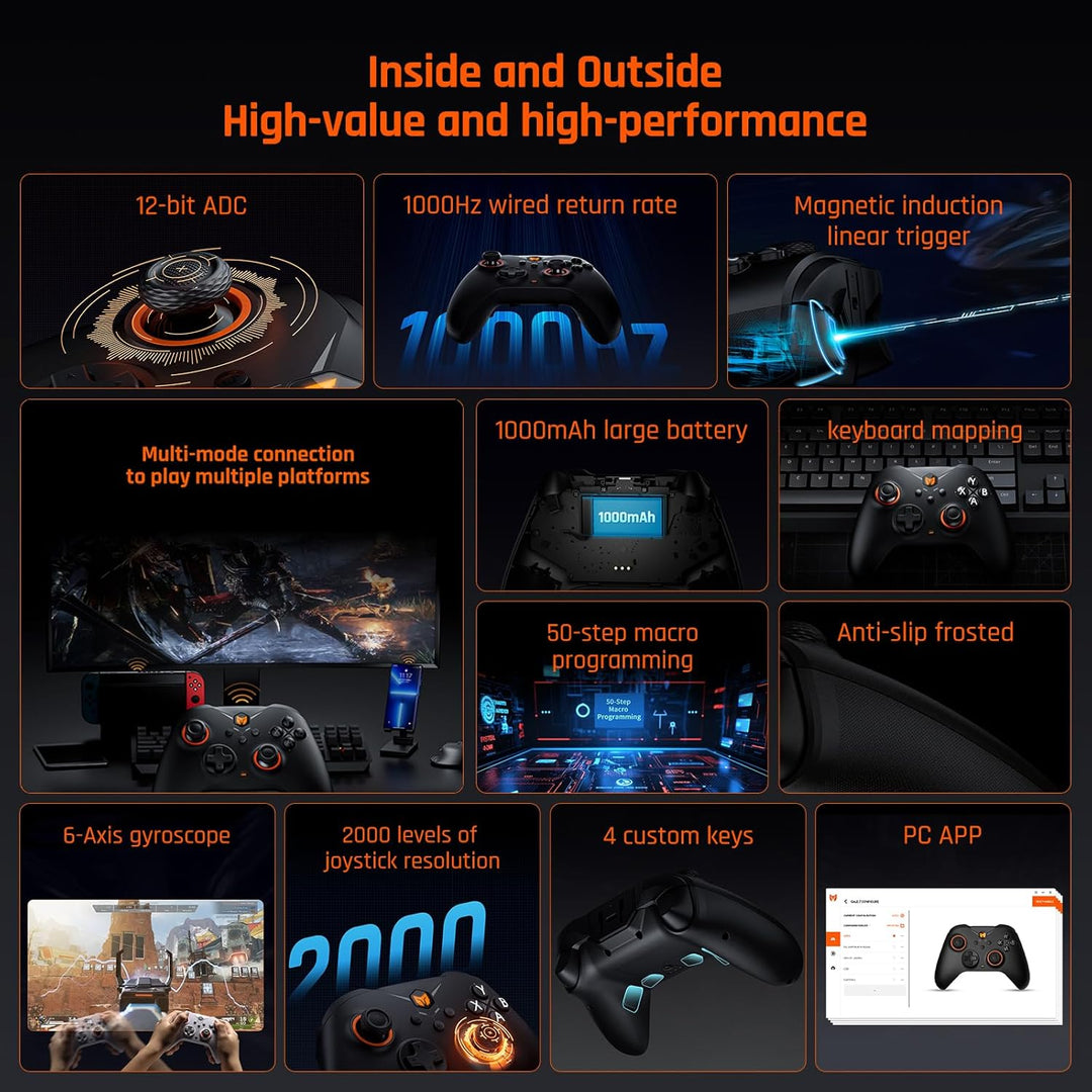 Black Shark Wireless Controller, BIGBIG WON Gale PC-Controller, Bewegungsziel, Hall-Trigger, 4 benut