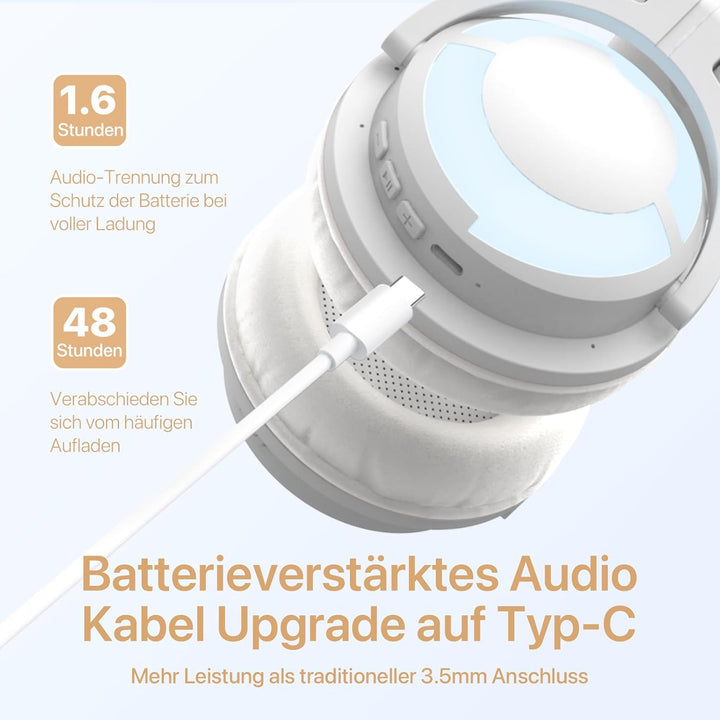 YOWU RGB Cat Ear Kopfhörer 3G Wireless 5.0 Faltbares Gaming-Headset mit 7.1 Surround Sound, integrie