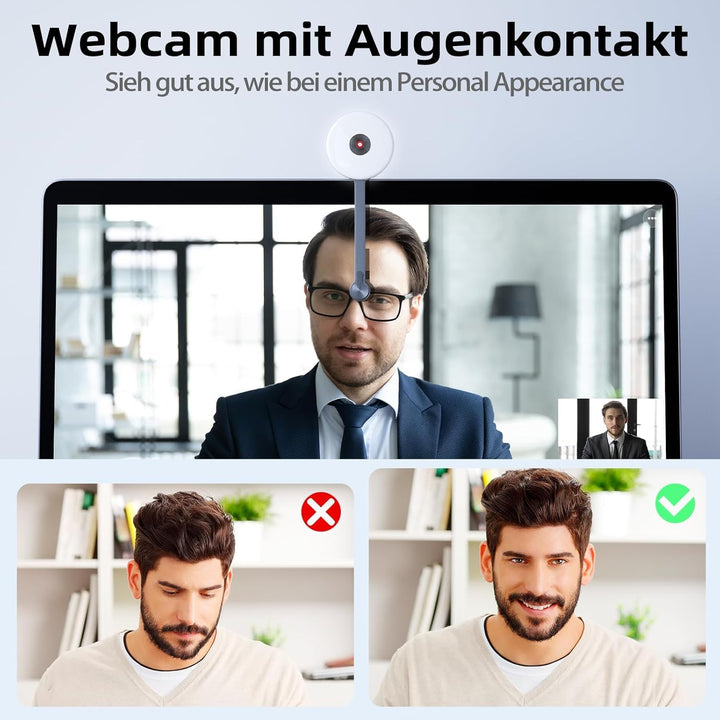 POHO O1 Webcam 4K mit physischer Abdeckung, Mikrofon & Beleuchtung | Dunkelheit Kompensation | Autof