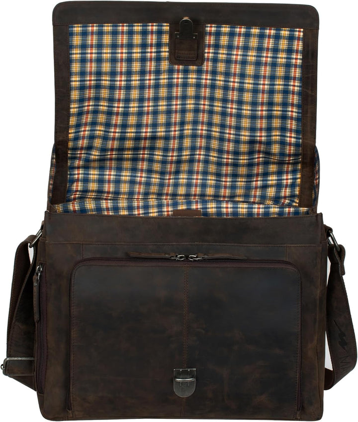 Marc Peter® Bergen leder Umhängetasche für Herren und Damen | 15.6 Zoll Laptoptasche | Aktentasche a