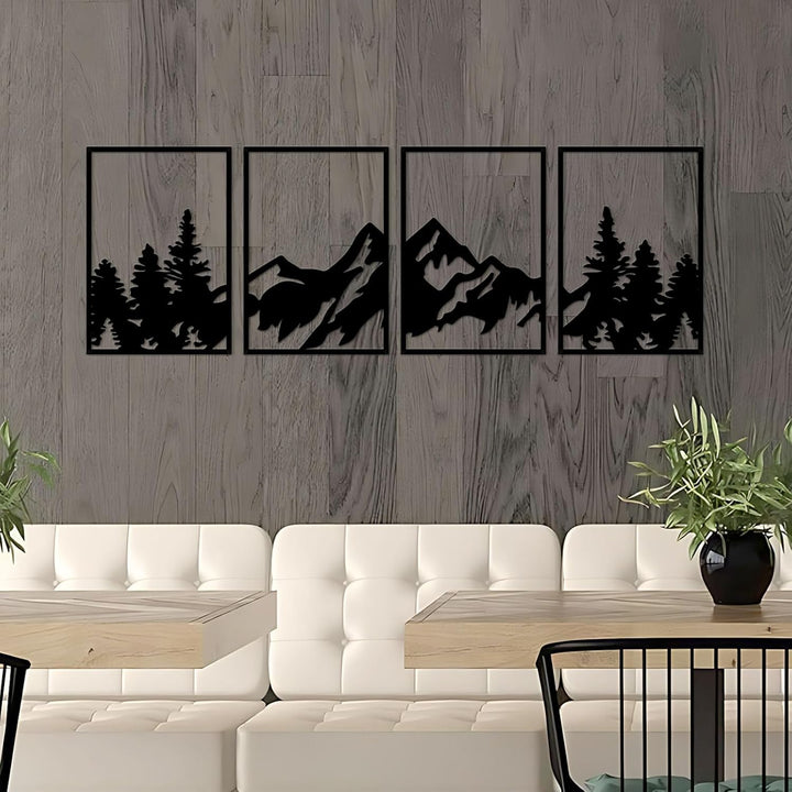 ESTART 4 Stück Metall Berg Wandkunst, grosse Berge Wanddekoration, Bergflüsse, dekoratives Gemälde,