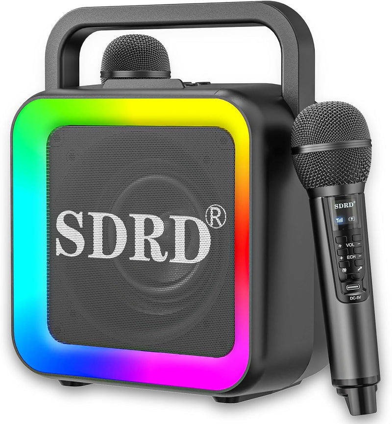 Karaoke-Maschine mit zwei drahtlosen Mikrofonen, tragbarer Bluetooth-Lautsprecher für Erwachsene und