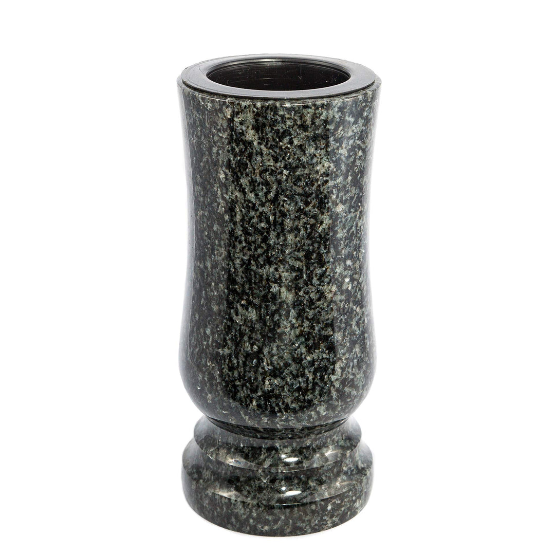 Afterglow Stilvolle Grabvase aus echtem Granit Impala dunkel Höhe 20 cm/Ø 10 cm Grabschmuck wetterfe
