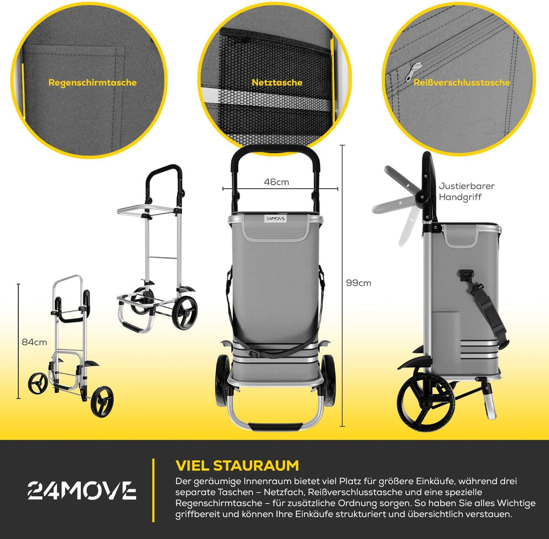 24MOVE® Einkaufstrolley Vehlo klappbar mit 55L inkl. Kühlfach, Faltbarer 3in1 Trolley - Sackkarre un