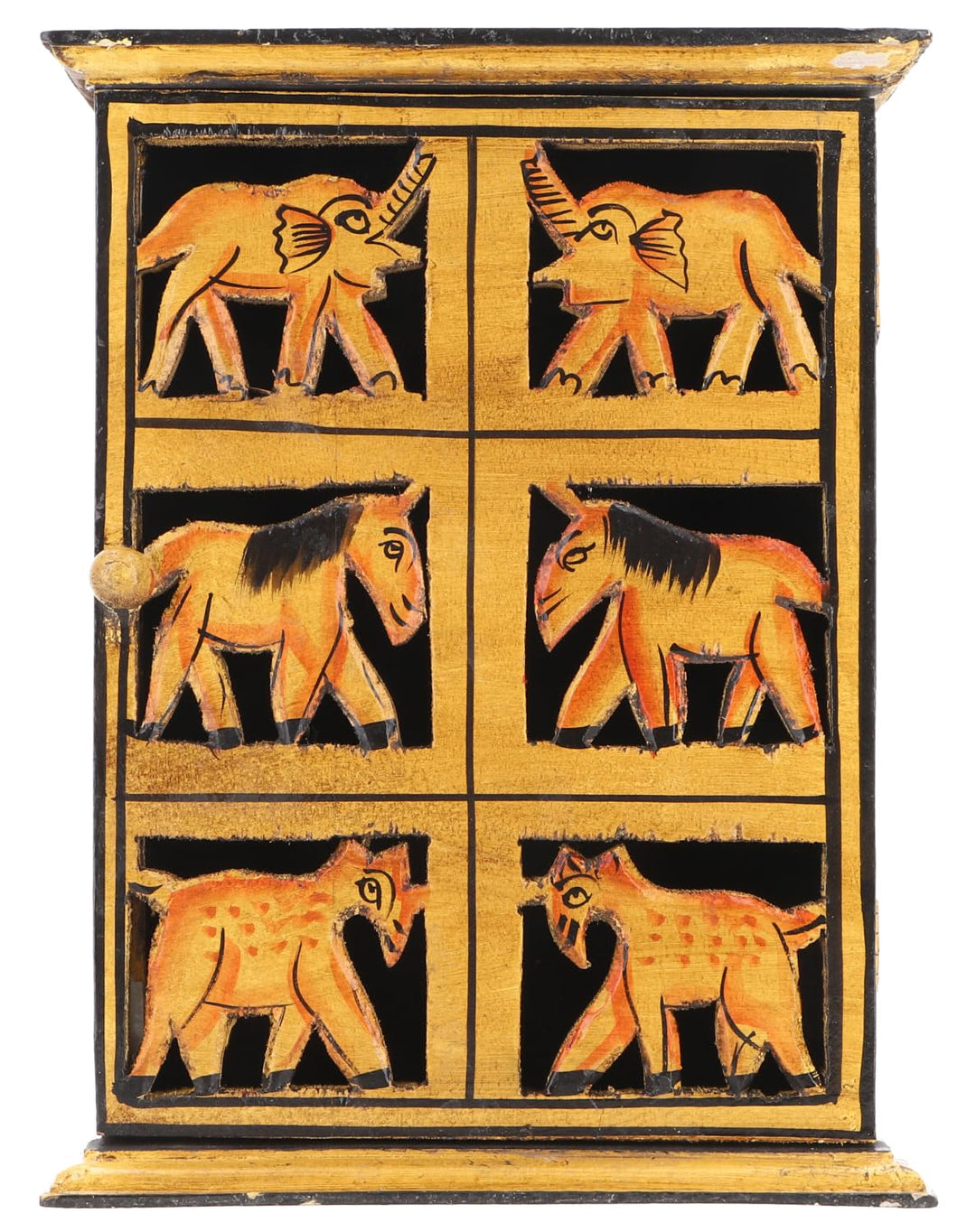 GURU SHOP Schlüsselkasten, Bemalte Schlüssel Ablage Box mit Tür - Muster 1, Mehrfarbig, 30x23x9 cm,