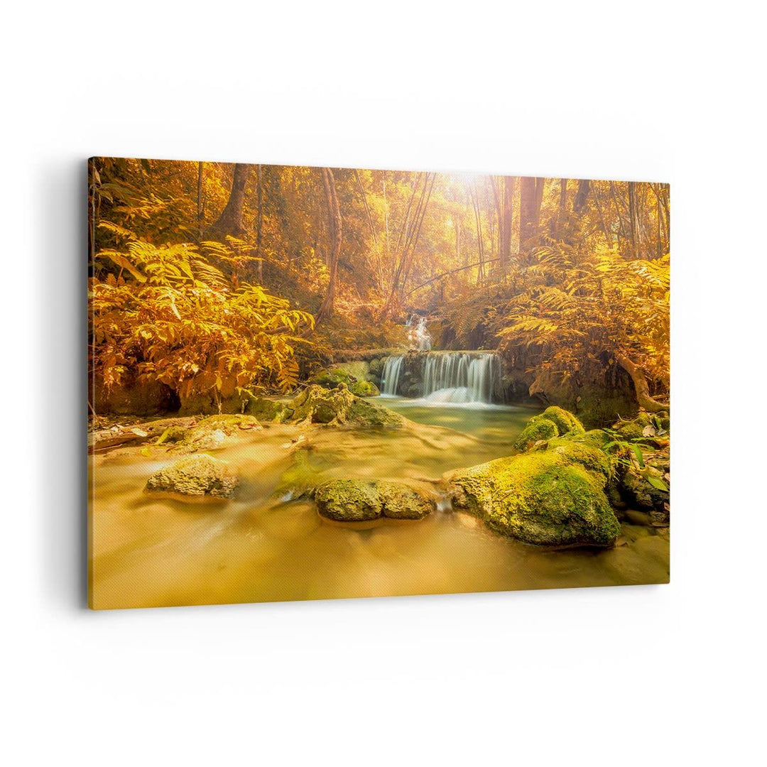 ARTTOR Bilder auf Leinwand 100x70cm Leinwandbild Wald Bach Tropen Natur Gross Wanddeko Bild Schlafzi
