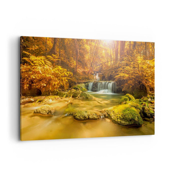ARTTOR Bilder auf Leinwand 100x70cm Leinwandbild Wald Bach Tropen Natur Gross Wanddeko Bild Schlafzi