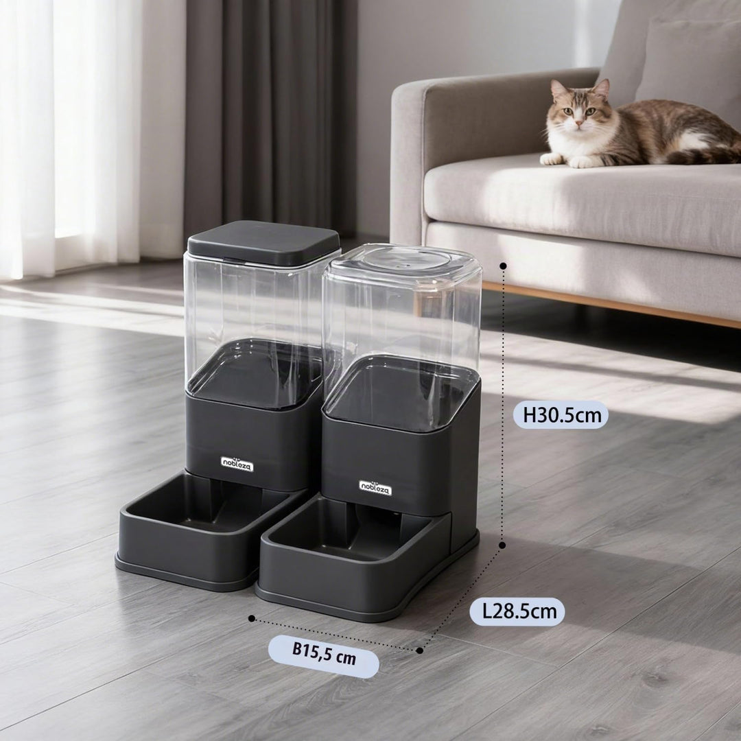 Nobleza Wasserspender Futterspender für Katze und Hund， 3.8L Automatischer Trockenfutterspender Wass