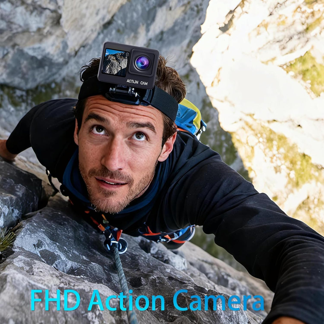 Action Cam FHD 1080P Dual-Screen Unterwasserkamera | wasserdicht bis 40M, Actionkamera mit 2×1050-mA