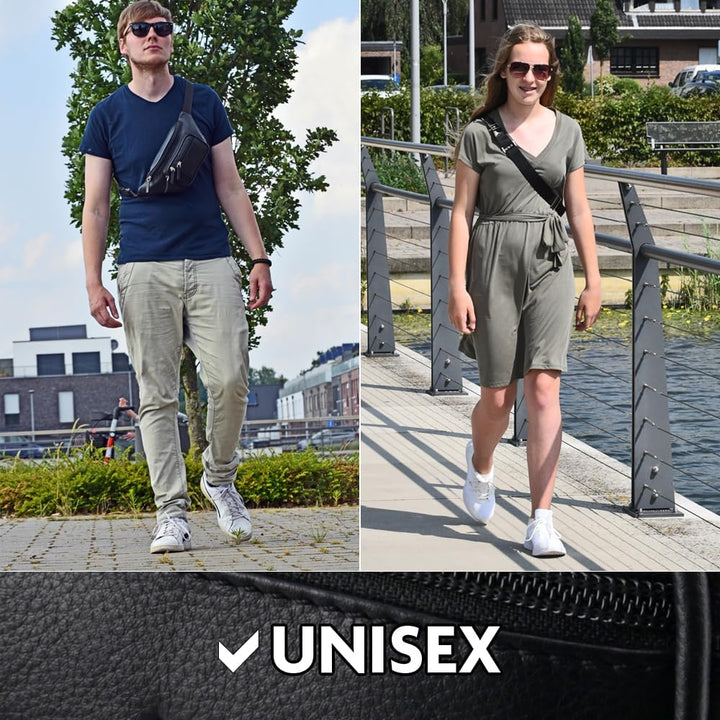 Fa.Volmer ® Bauchtasche | Gürteltasche | Hüfttasche in Echt-Leder für Damen und Herren | schwarz | V