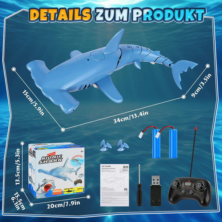 Ferngesteuerter Hai mit Tauchfunktion, 2.4GHz RC Hai mit LED-Licht, Unterwasser-Hai Spielzeug für Po