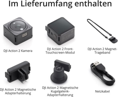 DJI Action 2 Dual-Screen Combo - Action-Kamera mit erweitertem Akku-Modul, 155° Sichtfeld, Magnetbef