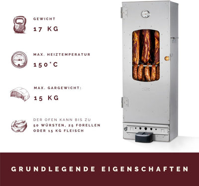 KAISER COMPANY '100' Hochwertiger Elektrischer Räucherofen/Räucherschrank aus Edelstahl I Tragbarer