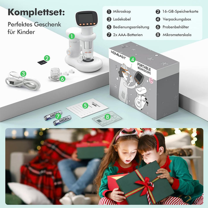 Mikroskop für Kinder 1000x Zoom Microscope 2" LCD Bildschirm Digitalmikroskop Tragbar Kindermikrosko