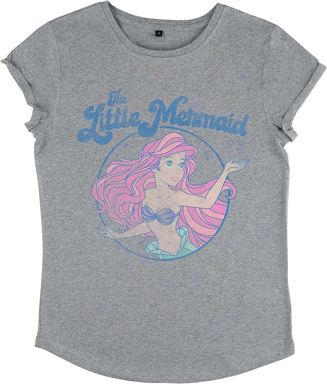 Disney Damen The Little Mermaid Faded Ariel Women's Organic Rolled Sleeve T-shirt XL Melange Grey, X