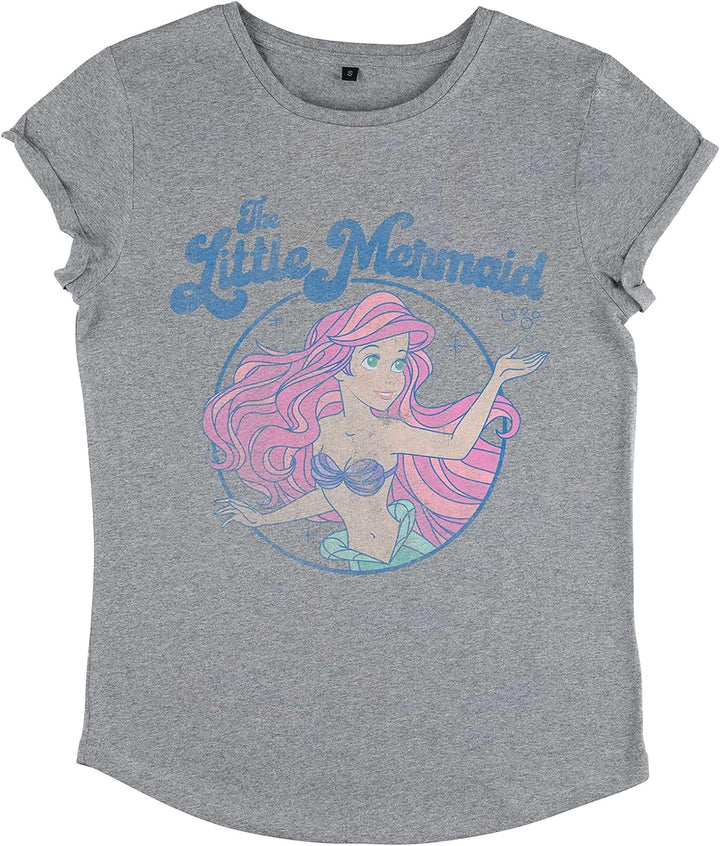 Disney Damen The Little Mermaid Faded Ariel Women's Organic Rolled Sleeve T-shirt XL Melange Grey, X