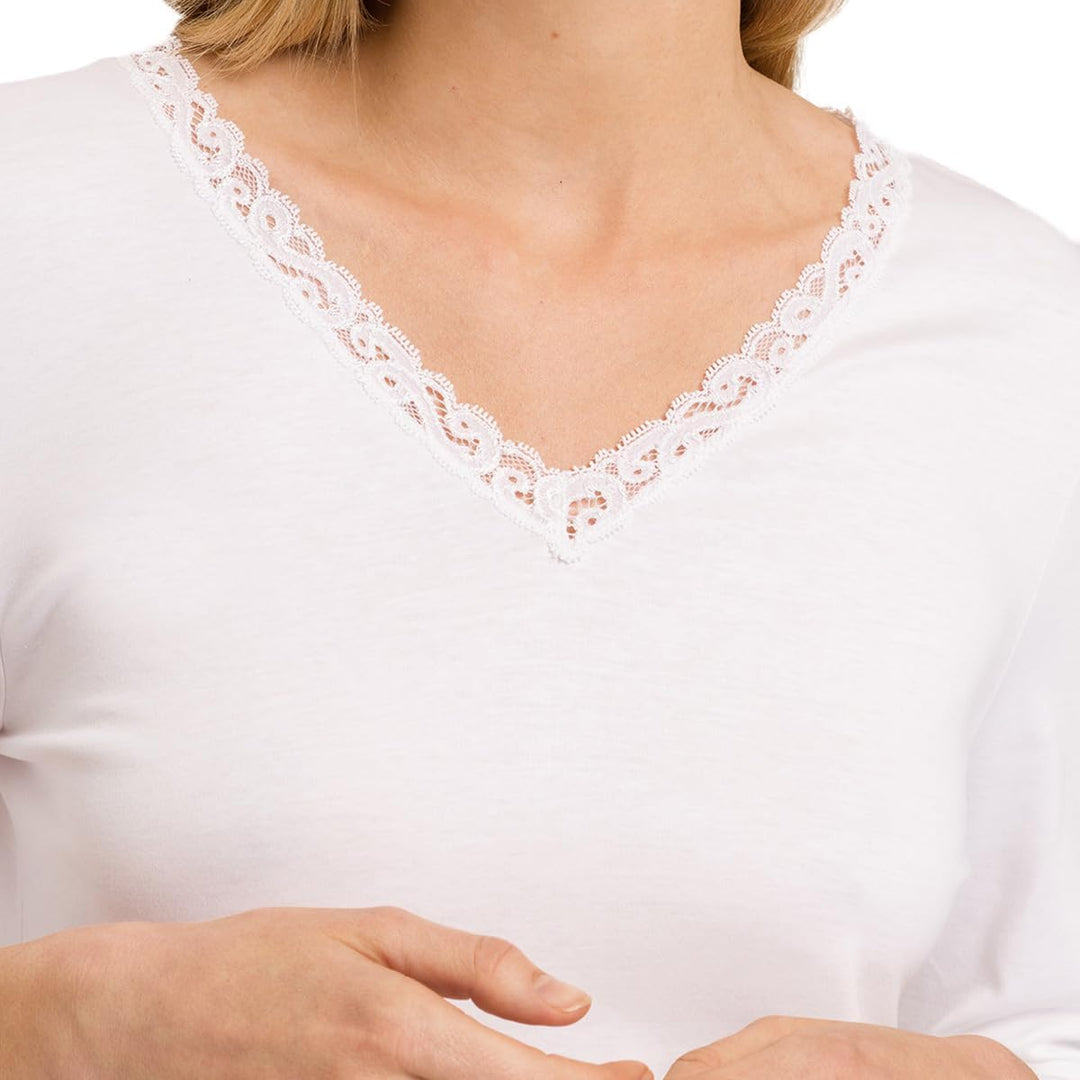 Hanro - Moments - Damen - Nachtwäsche - Nachthemd - Baumwolle - mit Spitze XS Weiss, XS Weiss
