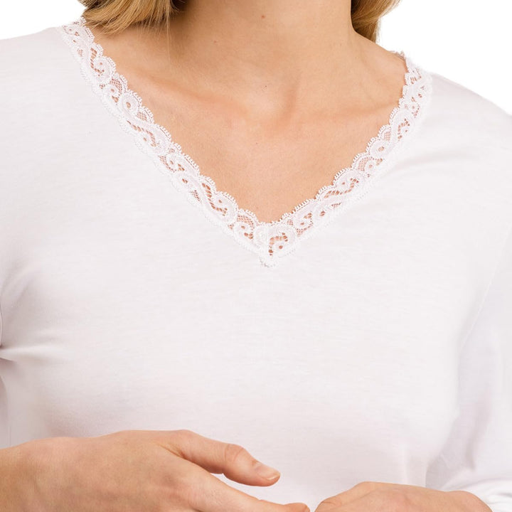 Hanro - Moments - Damen - Nachtwäsche - Nachthemd - Baumwolle - mit Spitze XS Weiss, XS Weiss