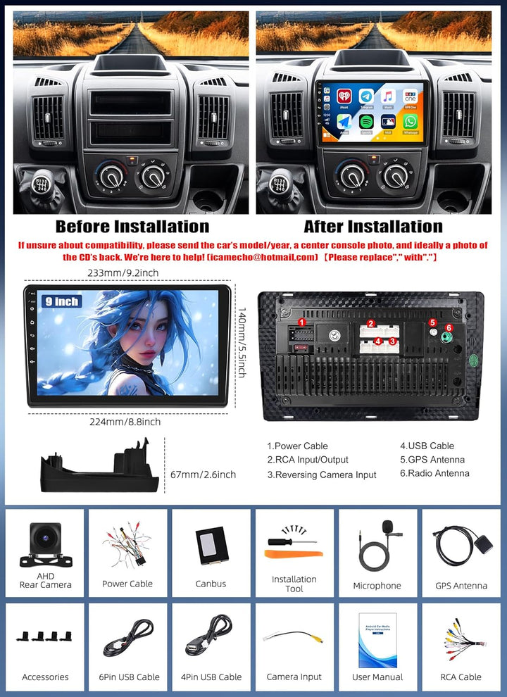 CAMECHO 6G+128G 8 Core Android 15 Autoradio für FIAT Ducato 3/Peugeot Boxer 2/Citroen Jumper 2 mit N