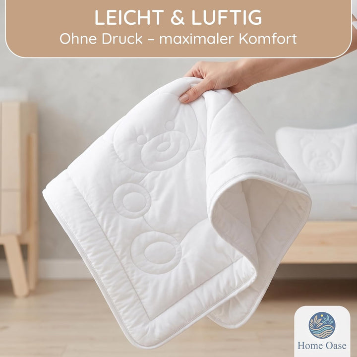 Kinderbettdecke & Kopfkissen Set 100x135 cm + 40x60 cm – Atmungsaktiv & allergikerfreundlich – Mikro