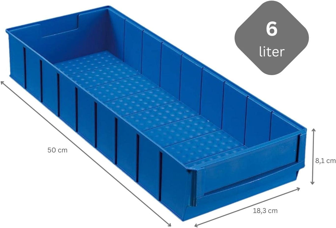 SparSet 10x Blaue Industriebox 500 B | HxBxT 8,1x18,3x50cm | 6 Liter | Sichtlagerkasten, Sortimentsk