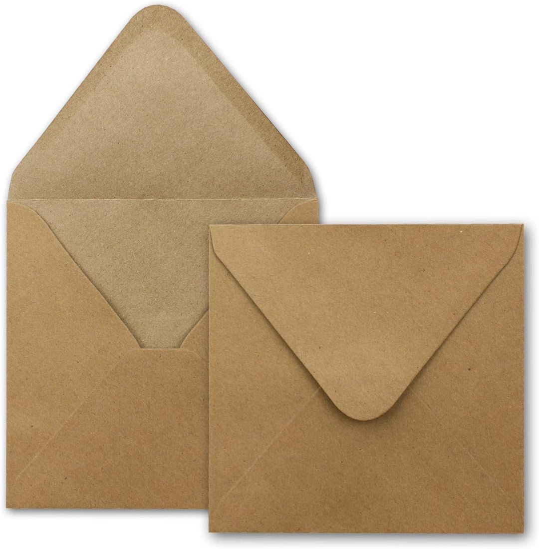 NEUSER PAPIER 100x Kraftpapier-Karten Set quadratisch 13,5 x 13,5 cm mit Brief-Umschlägen & Einlege-