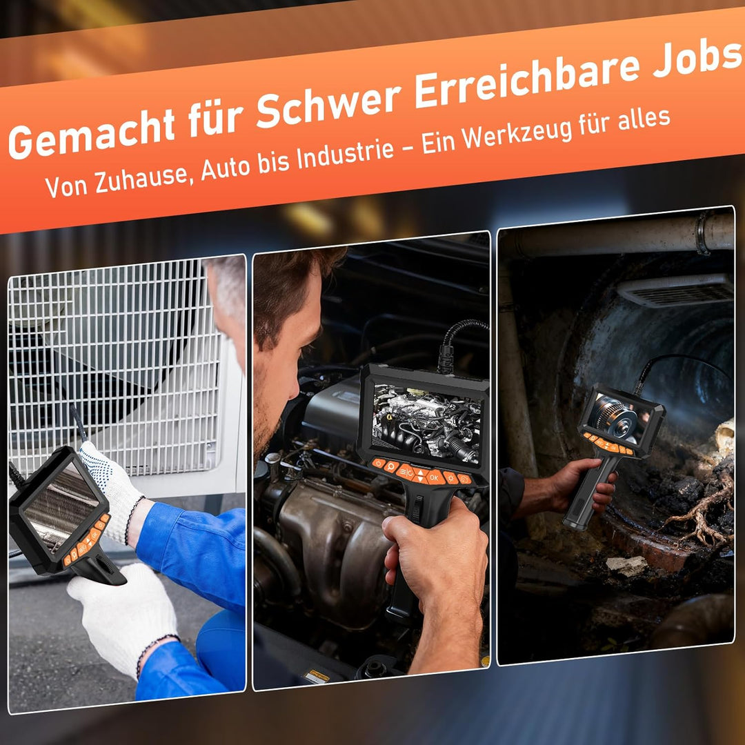 1080P Endoskopkamera Beweglicher Kopf, 5" LCD-Bildschirm Endoskopkamera mit Licht, 270° Drehbare End